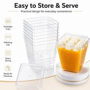 Gobelets carrés transparents jetables en PS de 5 onces, impression numérique, logo personnalisé pour gâteaux, pains, biscuits, apéritifs, desserts, mousses, glaces - Product Image 3