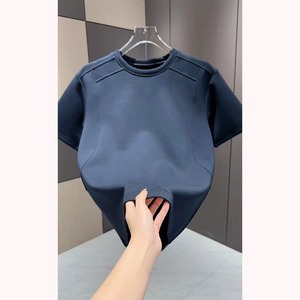 T-shirt décontracté pour homme, col rond, manches courtes, coupe classique, en toile polyester/coton, respirant, léger, pour tous les jours - Product Image 1