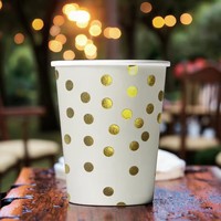 Gobelets jetables modernes à pois dorés pour fêtes de remise de diplômes, décorations de table écologiques, robustes, biodégradables, pour boissons chaudes et froides