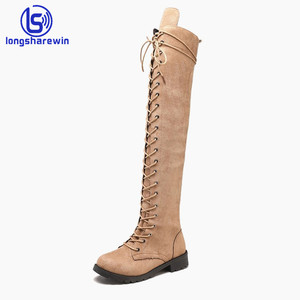 Sexy di nuovo arrivo delle signore di modo lungo scarpe lace up <span class=keywords><strong>donna</strong></span> stivali alti al ginocchio - Product Image 3