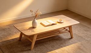 Table basse moderne en bois massif avec étagère de rangement, mobilier de salon scandinave, design minimaliste, table d'appoint basse - Product Image 4