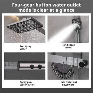 Robinet mural rectangulaire moderne et innovant en laiton gris anthracite avec douchette de massage, poignée unique et cartouche céramique pour hôtel - Product Image 6