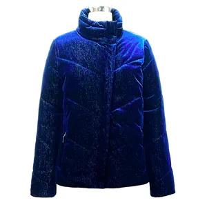 2023 new women Autumn and winter lurex stretched velvet quilted padded casual luxury heavy jacket custom logo