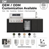 Évier de cuisine extérieur compact moderne en acier inoxydable 304 noir, réfrigérateur, barbecue au gaz, design écologique