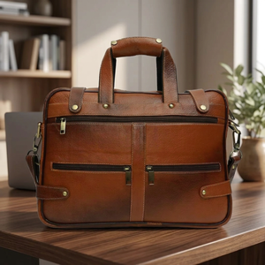 Sac messager pour ordinateur portable de bureau classique moderne de qualité supérieure B S International en cuir véritable grande capacité imperméable et écologique - Product Image 1
