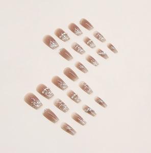 Goodern 24 Uds brillo brillante Uñas acrílicas francesas cubierta completa corta uñas a presión con pegamento para mujeres y niñas para dedos - Product Image 3