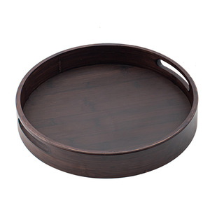 Chinese Style Round Bamboo <b>Tray</b> With Double Handles Tea Snack Serving <b>Tray</b> For Residential Use - Product Image 5