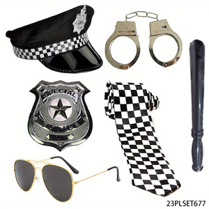 Vêtements pour hommes PESENAR, accessoires, ensemble de thème de personnage de <span class=keywords><strong>police</strong></span>, ensemble de six pièces, chapeau, bâton, menottes, badge, cravate, <span class=keywords><strong>lunettes</strong></span> - Product Image 1