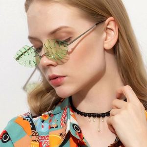 Gafas de Sol Vintage de Moda 2021, Color Verde Rosa, Protección UV400, Montura de Hoja sin Aro, para Mujer - Product Image 3