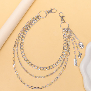 Fashion Denim <b>Waist</b> <b>Chain</b> Double Layer Metal Hip Hop Party Accessory Unisex Zinc Alloy White K - Product Image 3