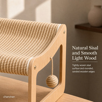 Griffoir pour chat en sisal avec cadre en bois, balançoires en sisal tressé et balles suspendues, lit pour chat d'intérieur