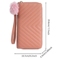 2025 à la mode femmes coréen Double fermeture éclair pochette portefeuille V broderie boule de poils nouvelle Position multi-cartes longue durée Polyester