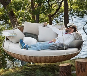 FYZK Grand Fauteuil <span class=keywords><strong>Suspendu</strong></span> en Rotin Nid d'Oiseau <span class=keywords><strong>Double</strong></span>, Hamac Balançoire d'Extérieur Étanche pour Patio et Balcon, Panier à Bascule Robuste pour Adultes - Product Image 2