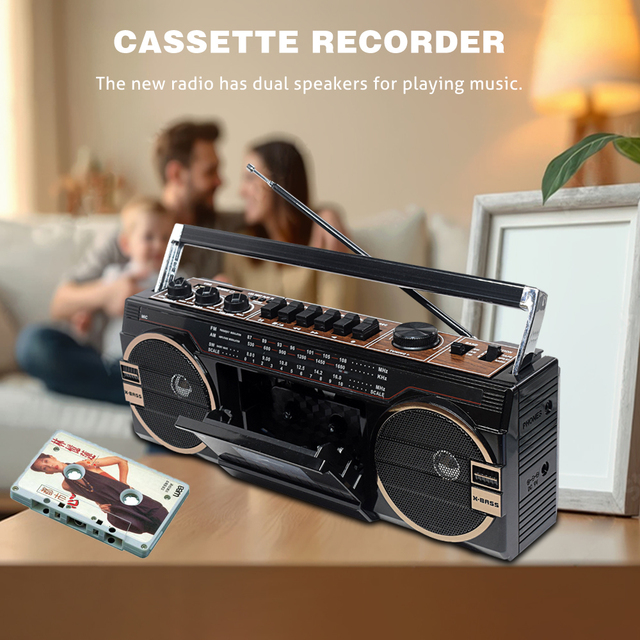Portable Internet Radio CB Earphones Retro 4-band CD Cassette Tape for Recorder with Built-In Speaker