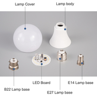 Ampoule LED E27/B22/E14 SKD avec boîtier en aluminium et couvercle en PC, pour usage résidentiel, compatible AC/DC 85-265V, pièce de rechange en matières premières pour driver