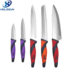 OEM biểu tượng tùy chỉnh cắt Bếp <span class=keywords><strong>Knife</strong></span> <span class=keywords><strong>Set</strong></span> 5 cái lưỡi thép không gỉ với cao su đầy màu sắc xử lý khuyến mại giá thấp - Product Image 5