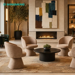 Luxury Hotel Lobby Round Sintered Stone Table And Velvet Upholstered Armchair <b>Set</b> Commercial Reception Lounge Coffee Table Chair - Product Image 2