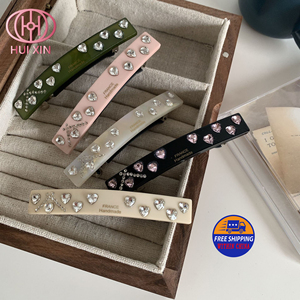 Pinza de pelo de cristal de moda para niñas Logo impreso pasador coreano <span class=keywords><strong>Clips</strong></span> para niñas corazón Rhinestone acetato Barrette - Product Image 1