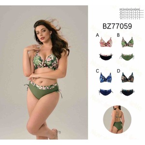 HDJ Set bikini taglie forti con stampa floreale, top push-up e slip a vita alta, costume da bagno da donna, taglie 48-62, in spandex e poliestere - Product Image 3