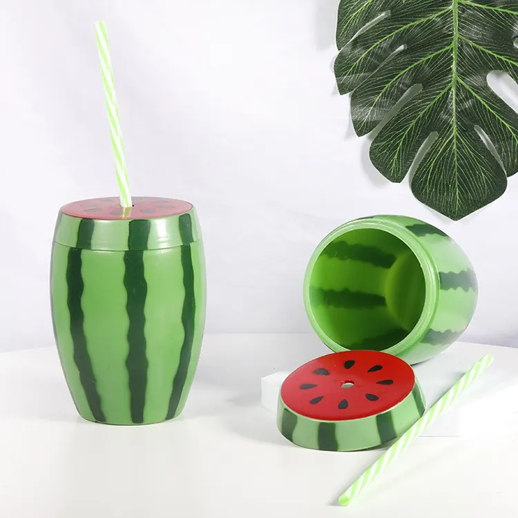 700ml plastic watermelon water bottles with straws, Creative Styling plastic yard cup for Summer Watermelon Party