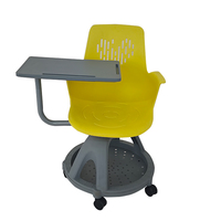 Chaise de bureau avec tablette d'écriture pour salle de classe à l'école, 6 roues, panier gris, chaise de formation de bureau