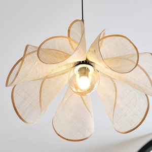 Lampadario Vintage Stile Antico Nordico Giapponese Wabi Sabi con Paralume in Tessuto a Forma di Fiore per Sala da Pranzo o Ristorante - Product Image 5