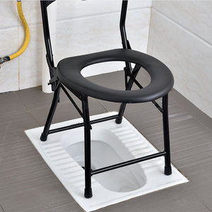 Silla de Inodoro Plegable de Acero de Alta Resistencia con Asiento Acolchado de Cuero Grueso, Inodoro Portátil <span class=keywords><strong>para</strong></span> Dormitorio, Baño, Ancianos y Personas con Discapacidad - Product Image 2