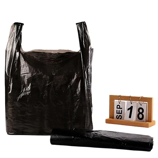 Black Plastic Trash Bag Shopping T Shirt Bag Disposable Vest Carrier Bag for Storage