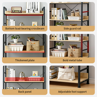 Étagère à livres mobile en bois à 5 niveaux, style industriel, pour librairie, mobilier d'appoint, en promotion