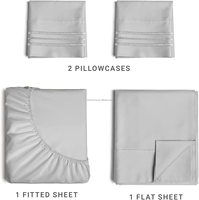 Parure de draps Queen 4 pièces gris, luxe hôtelier, ultra doux et respirant en microfibre - Drap-housse, drap plat, 2 taies d'oreiller