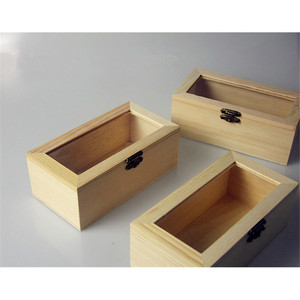 Caja de regalo rectangular de madera de pino con tapa transparente para envasado de té, tamaño personalizable - Product Image 2