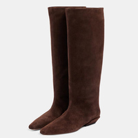 Taille 44 bas talons épais chaussures à bout carré coupe large bottes longues en daim femmes sans lacet imprimé pierre genou chaussons hauts