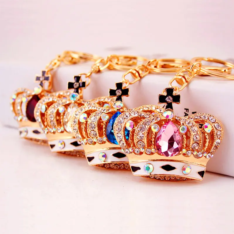Chaveiro de coroa de cristal de lilangda, chaveiro artesanal personalizado de cristal para decoração