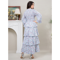 Robe plissée Miyake sur mesure de haute qualité pour femme, à manches longues, imprimé floral bleu, style bohème modeste, idéale pour l'église
