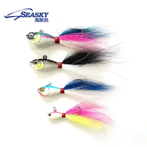 Seasky Jig Đầu Dẫn Đầu Bucktail 84G Tay Bị Trói Bucktail Với Mylar Giọng Siêu Mạnh Mẽ Màu Đen Nickle Nước Mặn Lưỡi Câu Cá lures