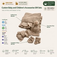 Ensemble de 4 pièces Camel en coton tricoté 100% pour nouveau-né : couverture à volants, bonnet, bandeau à nœud et chaussons pour bébés
