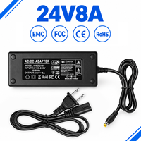 Production personnalisée certifiée CE, protection contre les surintensités, adaptateur secteur de bureau AC 100-240V 50/60Hz 24V 8A 192W