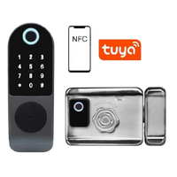 Serrure de porte intelligente biométrique Tuya WIFI avec lecteur d'empreintes digitales NFC, clavier et contrôle à distance via Cloud pour portes en bois/aluminium/acier