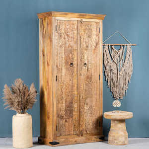 <b>Rustic</b> Farmhouse Solid Wood Display Cabinet with Doors Large Folding Storage Compartments and Decorative Living Room Furniture - Product Image 2