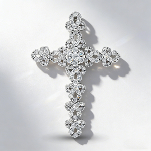 CUSTOM SILVER 10K/14K/18K GOLD PLATED LAB GROWN CVD DIAMOND CLASSIC ENGAGEMENT GIFT SWEATER <b>CHAIN</b> NECKLACE <b>CROSS</b> PENDANT - Product Image 2