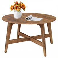 Table basse ronde moderne de 31,5 pouces, table centrale avec pieds coniques, transitions courbes, montage facile, pour salon et chambre à coucher, marron miel