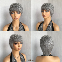 Perruques Courtes en Gros à Prix Abordable, 100% Cheveux Vierges Brésiliens 8A Remy Bouclés Lâches avec Frange pour Femmes Noires