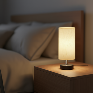 Lampe de table minimaliste crème, style moderne, lumière LED pour table de chevet, abat-jour cylindrique, base E27 - Product Image 2