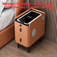 Table de chevet intelligente traditionnelle avec chargeur sans fil, lumière LED, port USB, verrouillage par empreinte digitale, plateau en verre moderne pour appartement, chambre et salon