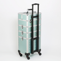 Valise de maquillage à roulettes, grande capacité, chariot de rangement cosmétique 4 en 1, valise de maquillage avec roulettes pivotantes, valise de salon de coiffure