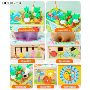 Cube d'activités en bois éducatif Montessori, puzzle mathématique, jeu de pêche, boîte à mouchoirs pour bébé, jouet multifonctionnel - Product Image 3