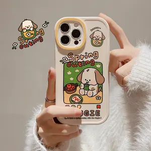 2022 hot cute cartoon dog spring outing for girls designer silicone back cover for iphone 14 plus 11 12 13 pro max phone case