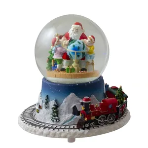 120mm light and musical Snow Globe Santa Claus and Rotating Train Musical Animated Christmas Water Globe Tabletop Decoration