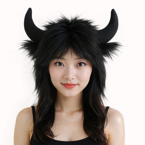 Chapeau en fausse fourrure décontracté unisexe pour adultes, motif vache amusante avec cornes de démon, coupe-vent, protection des oreilles, chaud pour l'hiver, idéal pour cyclistes et Halloween - Product Image 1
