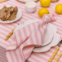 Serviettes en lin imprimées à rayures en gros, serviettes de table en tissu de lin à rayures roses avec ourlet surjeté soigné, serviettes en tissu réutilisables